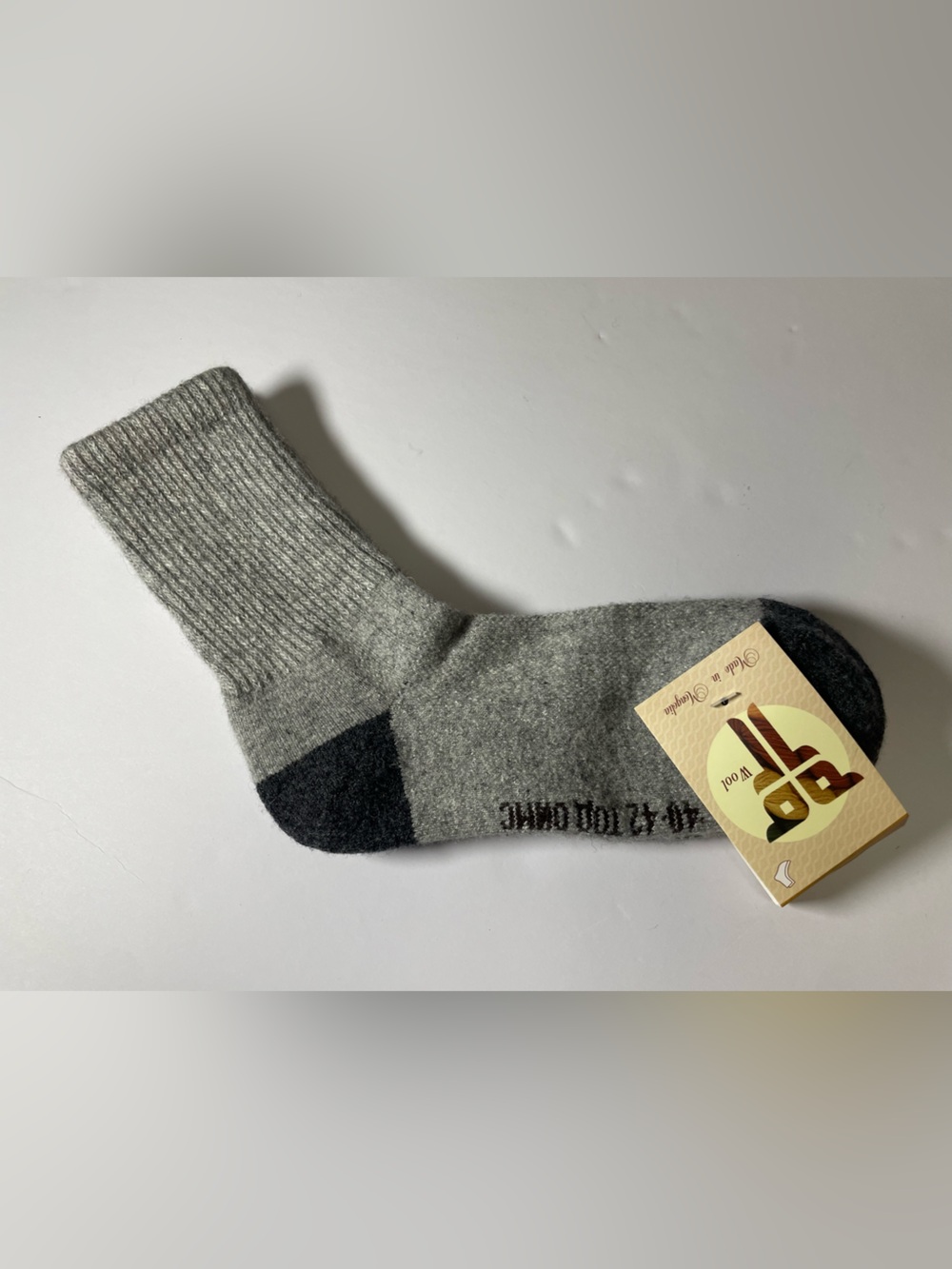 Grey yak Wool-Blend Sock with Charcoal Heel and Toe thermal size 40-42 Mongolia